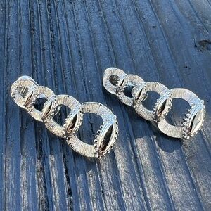 Monet Vintage Clip Earrings Dangle Silver Tone Chain Signed 1980s